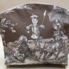 Kosmetiktasche, Schminktasche, Toile de Jouy, altes Leinen, mokka