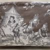 Kosmetiktasche, Schminktasche, Kuturtasche, Toile de Jouy, altes Leinen, mokka