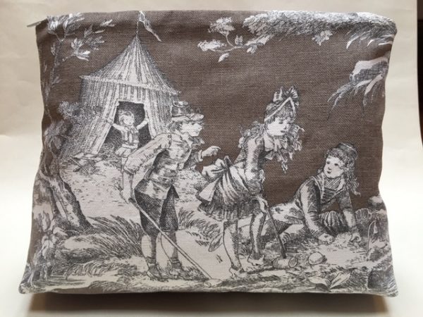 Kosmetiktasche, Schminktasche, Kuturtasche, Toile de Jouy, altes Leinen, mokka