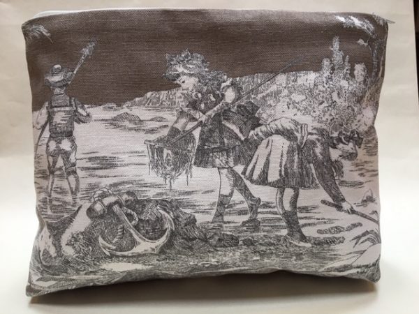 Kosmetiktasche, Schminktasche, Kuturtasche, Toile de Jouy, altes Leinen, mokka