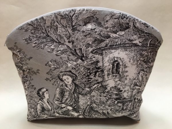 Kosmetiktasche, Schminktasche, Toile de Jouy, altes Leinen, grau