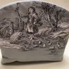Kosmetiktasche, Schminktasche, Toile de Jouy, altes Leinen, grau