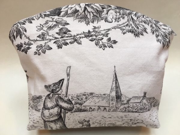 Kosmetiktasche, Schminktasche, Toile de Jouy, altes Leinen, schwarz-cremeweiß