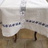 alte Leinen-Tischdecke mit Spitze, bestickt, antikes Leinen, handgewebt, Hohlsaum