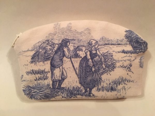 Kosmetiktasche, Schminktasche, Toile de Jouy, altes Leinen, blau