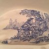 Kosmetiktasche, Schminktasche, Toile de Jouy, altes Leinen, blau