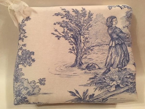 Kosmetiktasche, Kulturtasche, Toile de Jouy, altes Leinen, blau