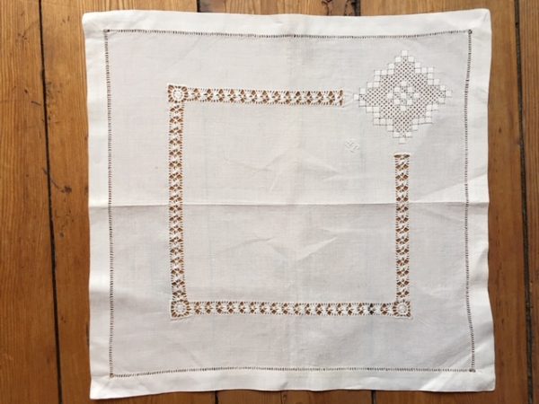 Leinen-Serviette antik, Hohlsaum, Stickerei, Handarbeit