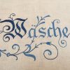 Korbtuch antik, altes Leinen, Jugendstil, Stickerei blau