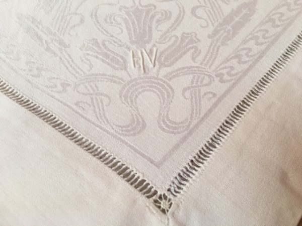 Serviette antik, Leinen, Damast, Jugendstil