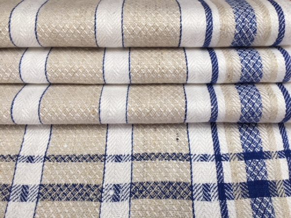 Leinen-Geschirrtuch 092, weiß, natur, blau. Antik, Leinen-Handtuch